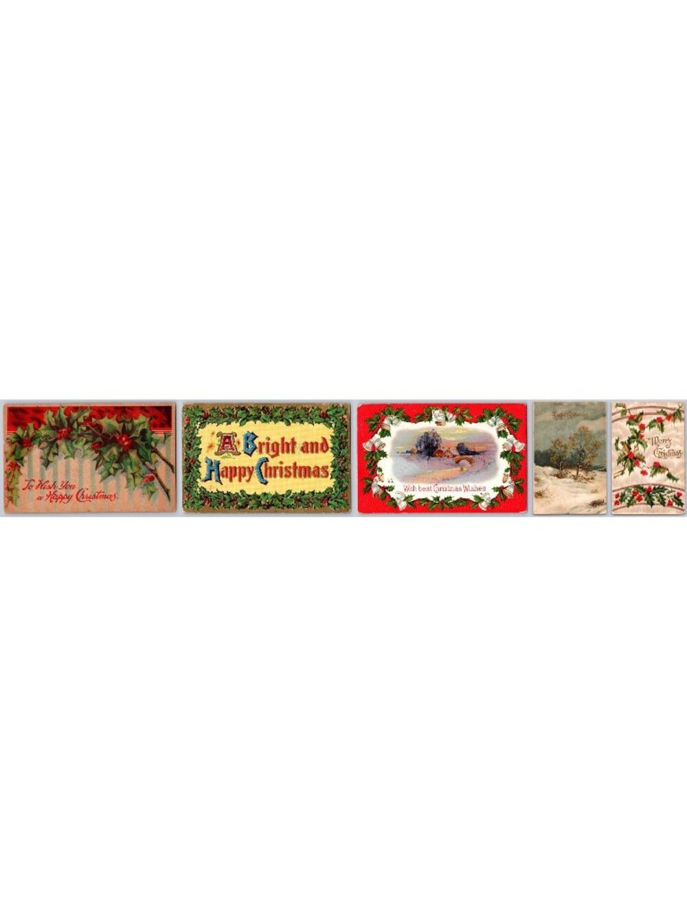 5 Antique Christmas Postcards 1907-1910 Denver CO Mabel Michaels Holly Embossed